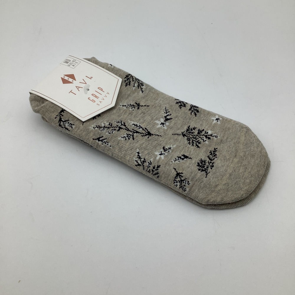 Tavi Savvy Grip Socks Womens Shitake‎ Heather Botanical Yoga Barre Size M NWT